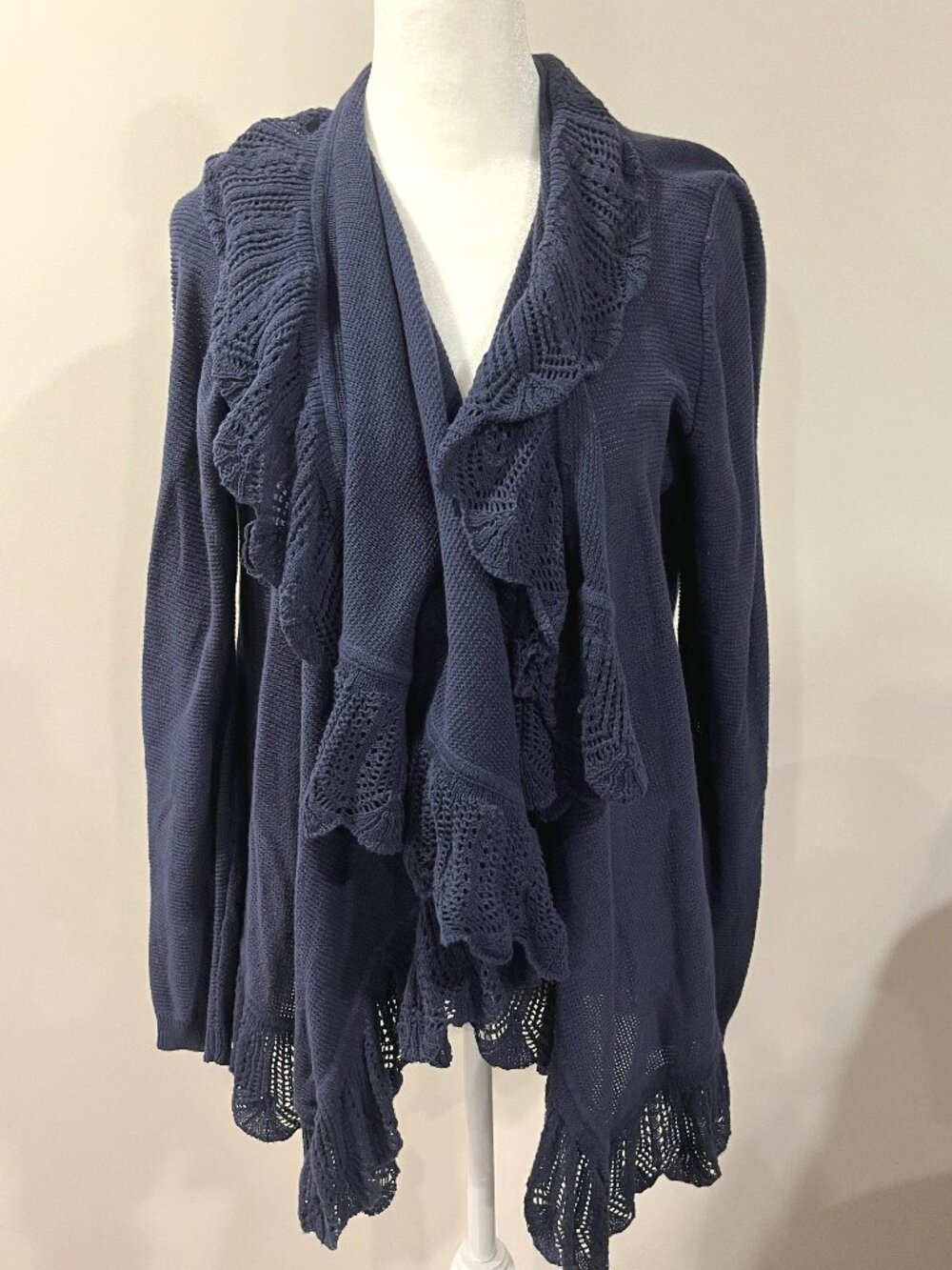Vintage Cottagecore Ralph Lauren Cotton Ruffle Cardigan Coastal Grandma Cozy L